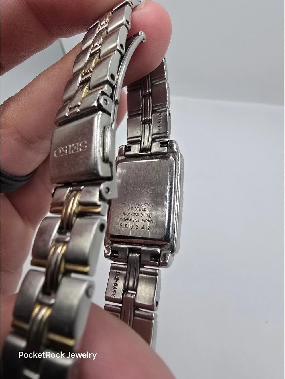 Seiko Women’s Rectangle Two-Tone Quartz Textured White Dial SS Bracelet SXGN46